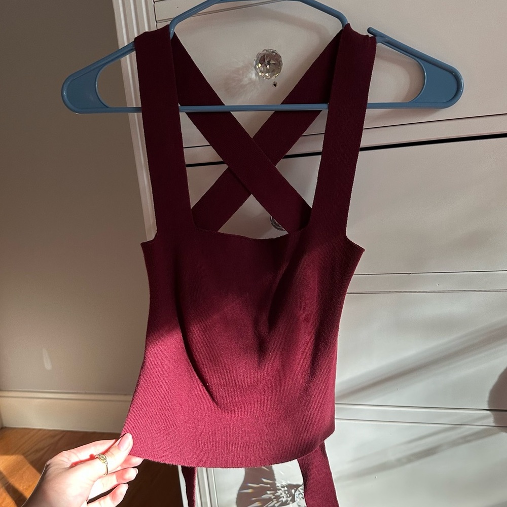 Maroon cross back tie tank